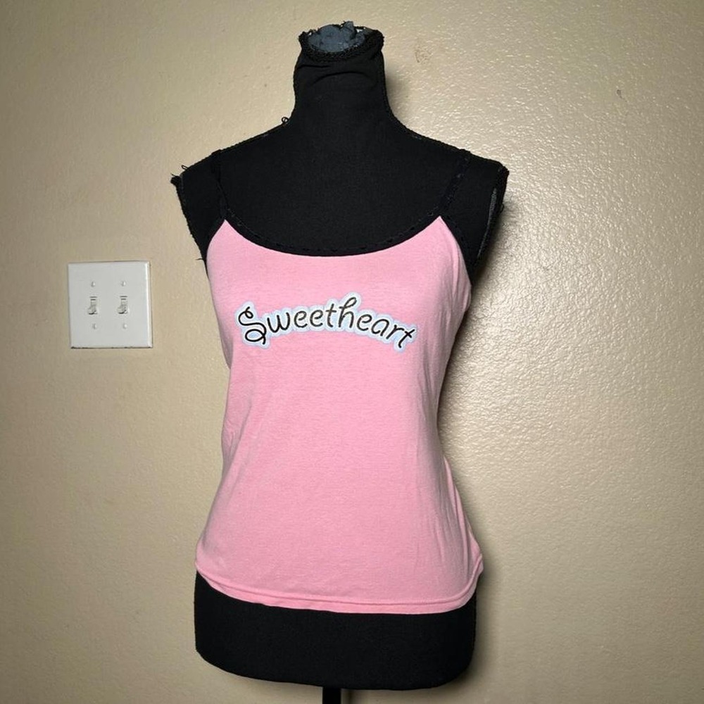 Pink Sweetheart Graphic Y2K Cami Tank Top Spaghetti Strap Medium